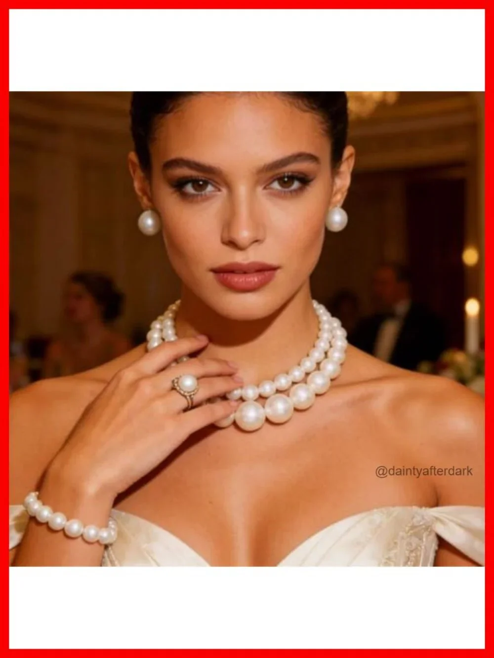 Pearl Jewelry Set - Choker Necklace, Earrings, Bracelet, Ring - Wedding Bridal